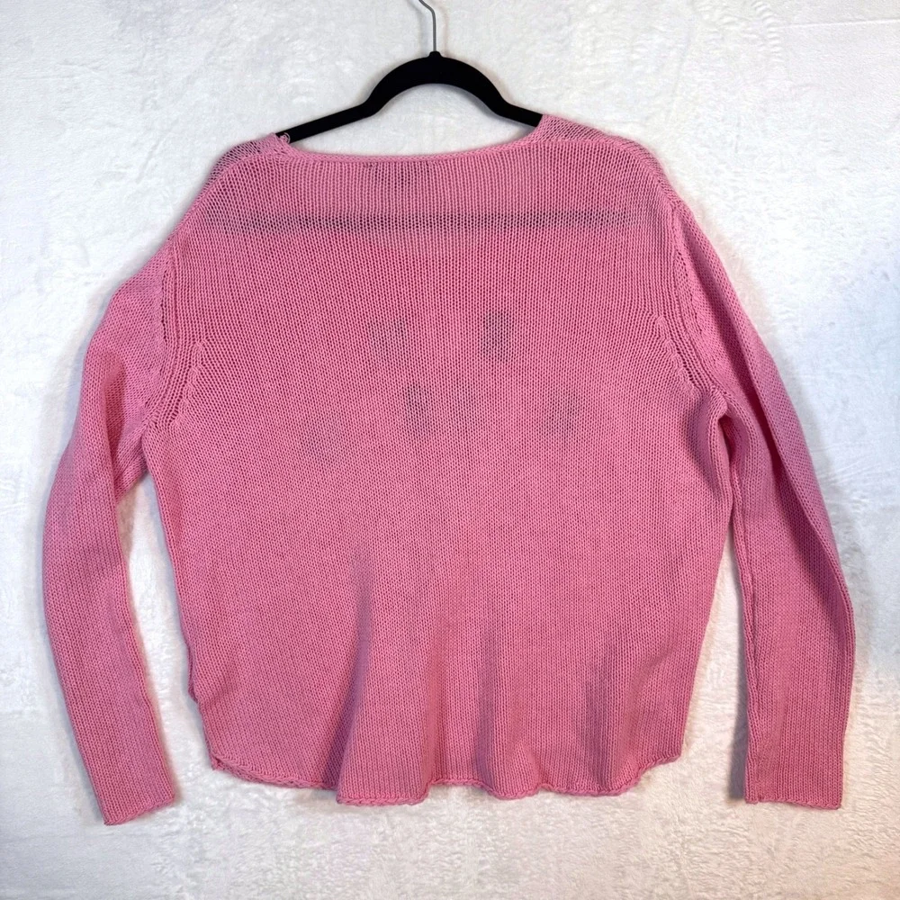 Simply Southern Sweater Sun Kissed‎ Graphic Open Knit L/XL Pink Womens